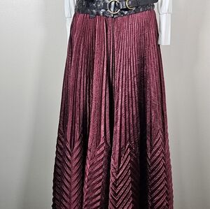 Vintage Jeanne Marc Satin Origami Knife Pleat Statement Maxi Skirt M